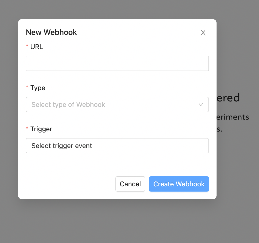 Webhook user interface showing the fields you will interact with.