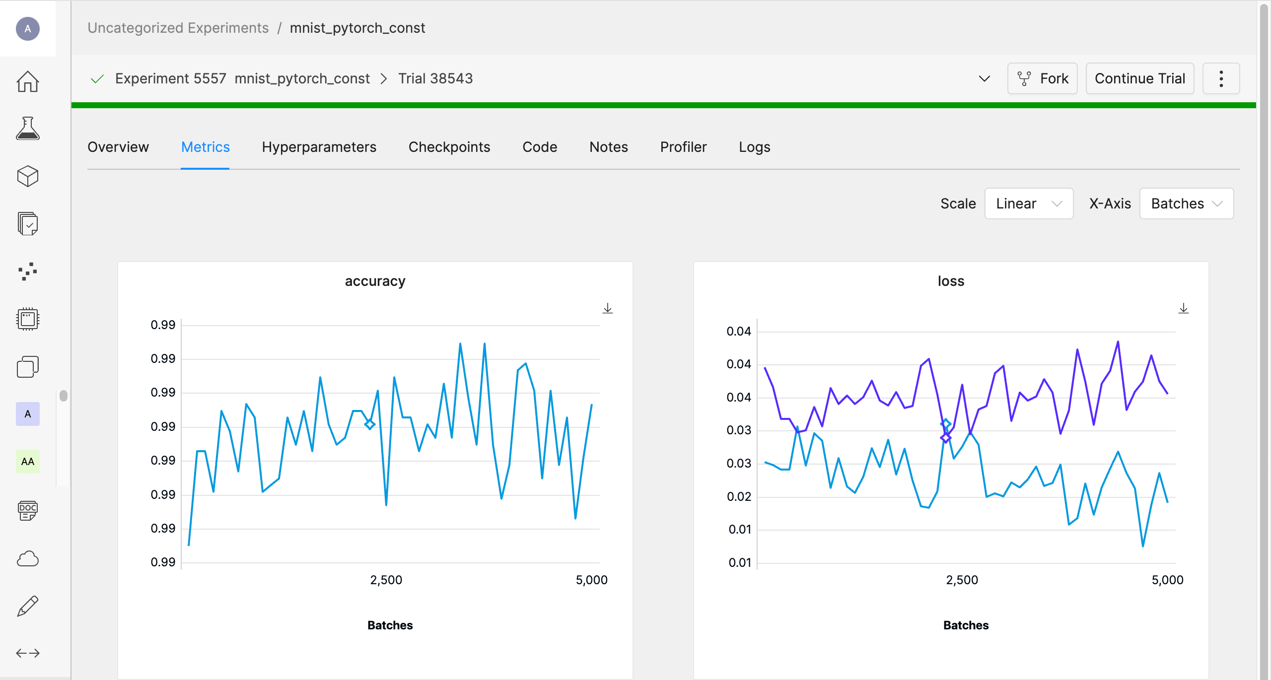 Determined AI WebUI Dashboard showing details for a remote distributed experiment