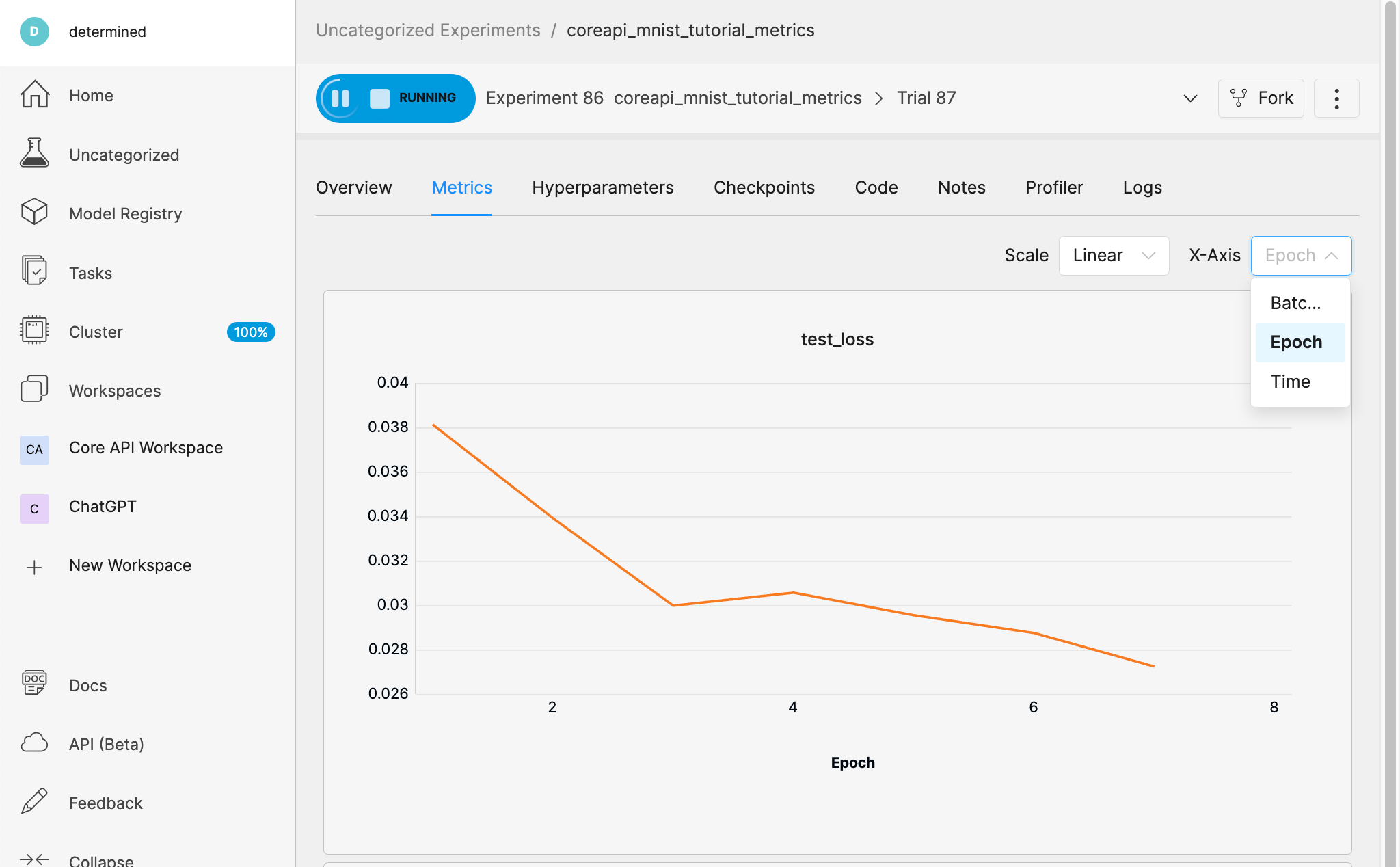 Epoch-based metrics in the WebUI